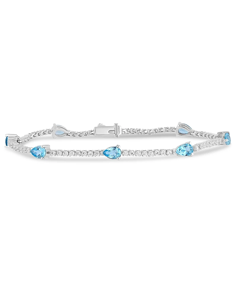 Swiss Blue Topaz (3-1/2 ct. t.w.) & Diamond (1-1/5 Tennis Bracelet 14k White Gold (Also London Aquamarine)