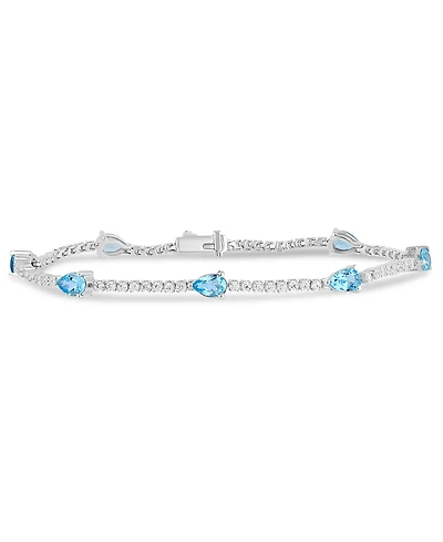Swiss Blue Topaz (3-1/2 ct. t.w.) & Diamond (1-1/5 Tennis Bracelet 14k White Gold (Also London Aquamarine)