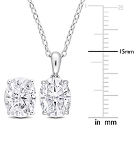 Macy's 2-Pc. Set Moissanite (6 ct. t.w.) Oval Stud Earrings & Pendant 18" Necklace in Sterling Silver