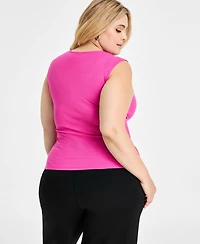 Bar Iii Trendy Plus Sleeveless Ribbed Cut-out Top, Exclusively at Macy's