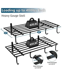 Lovmor Heavy Duty Garage Wall Shelving, 2x4FT Garage Shelves Wall Mounted with Hooks