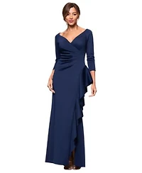 Xscape Womens V Neck Ruffled Side Slit Scuba Gown