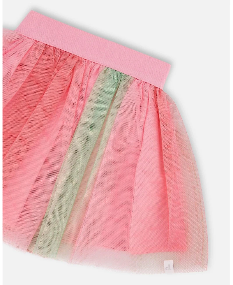 Deux par Big Girls Printed Mesh Skirt Pink And Green