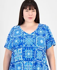 Jm Collection Plus V-Neck Short-Sleeve Top
