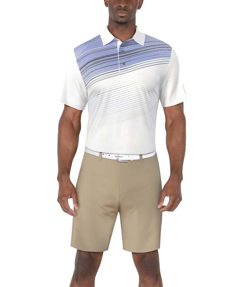 Pga Tour Men's Stripe Print Short Sleeve Golf Polo Shirt