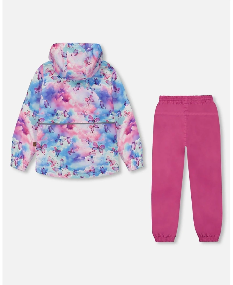 Girl Printed Jacket Two-Piece Mid-Season Outerwear Set Butterflies On Multicolored And Vibrant Pink Background - Toddler|Child