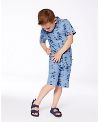 Deux par Deux Toddler Boys Printed Chambray Short Pale Blue And Navy - Toddler|Child
