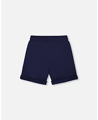 Deux par Deux Toddler Boys French Terry Color Block Short Blue, Navy And Cream - Toddler|Child