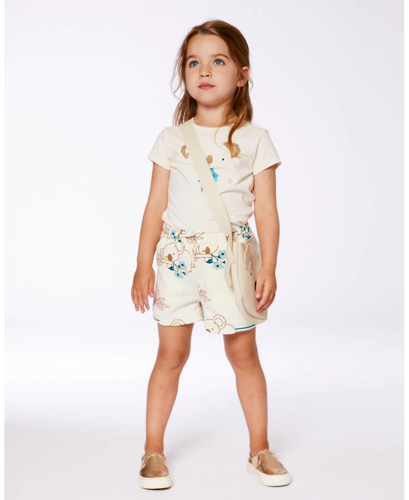 Deux par Deux Big Girls Printed French Terry Short Off-White And Koala