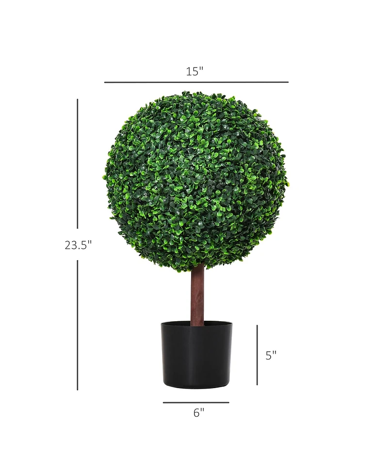 Outsunny 23.5" Inch Artificial Boxwood Topiary Tree Plant with Realistic Look