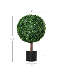 Outsunny 23.5" Inch Artificial Boxwood Topiary Tree Plant with Realistic Look