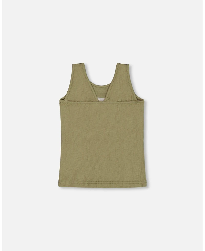 Deux par Deux Big Girls Crinkle Jersey Tank Top Floral Olive Green
