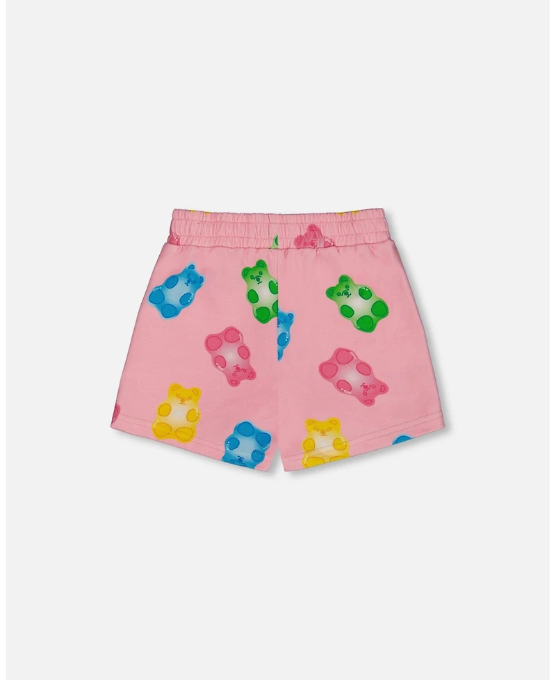 Deux par Deux Toddler Girls Printed French Terry Short Pink Multicolored Gummies - Toddler|Child