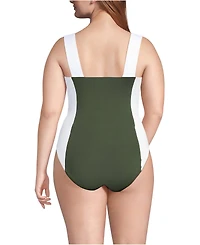 Lands' End Plus Square Neck High Leg One Piece Swimsuit