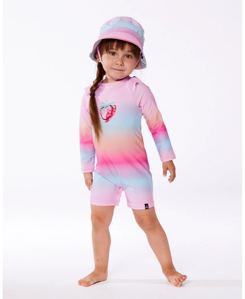 Deux par Girl Long Sleeve One-Piece Rashguard Pink, Orange, And Turquoise - Toddler|Child