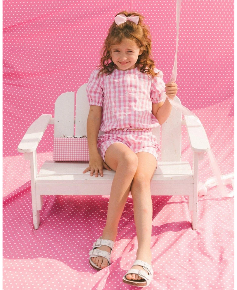 Deux par Deux Big Girls Smocked Waist Short With Knots Pink And White Checks
