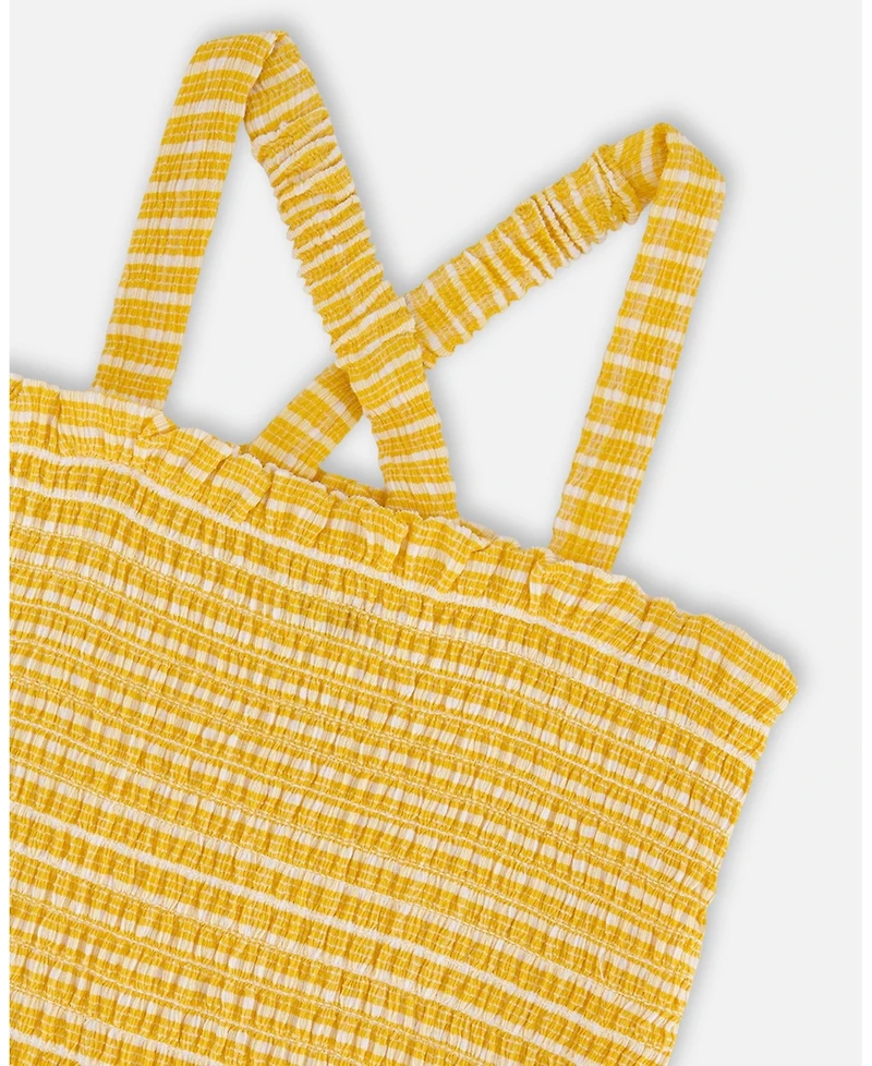 Deux par Deux Toddler Girls Smocked Tank Top Pale Yellow And White - Toddler|Child