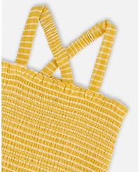 Deux par Deux Toddler Girls Smocked Tank Top Pale Yellow And White - Toddler|Child