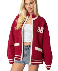 Edikted Womens 98 Varsity Zip Up Sweater