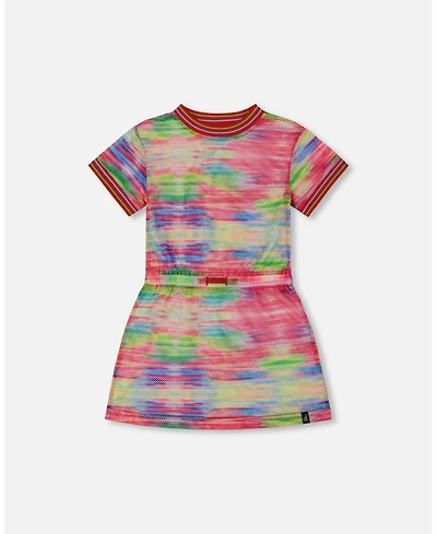 Deux par Girls Short Sleeve Mesh Beach Dress Multicolored