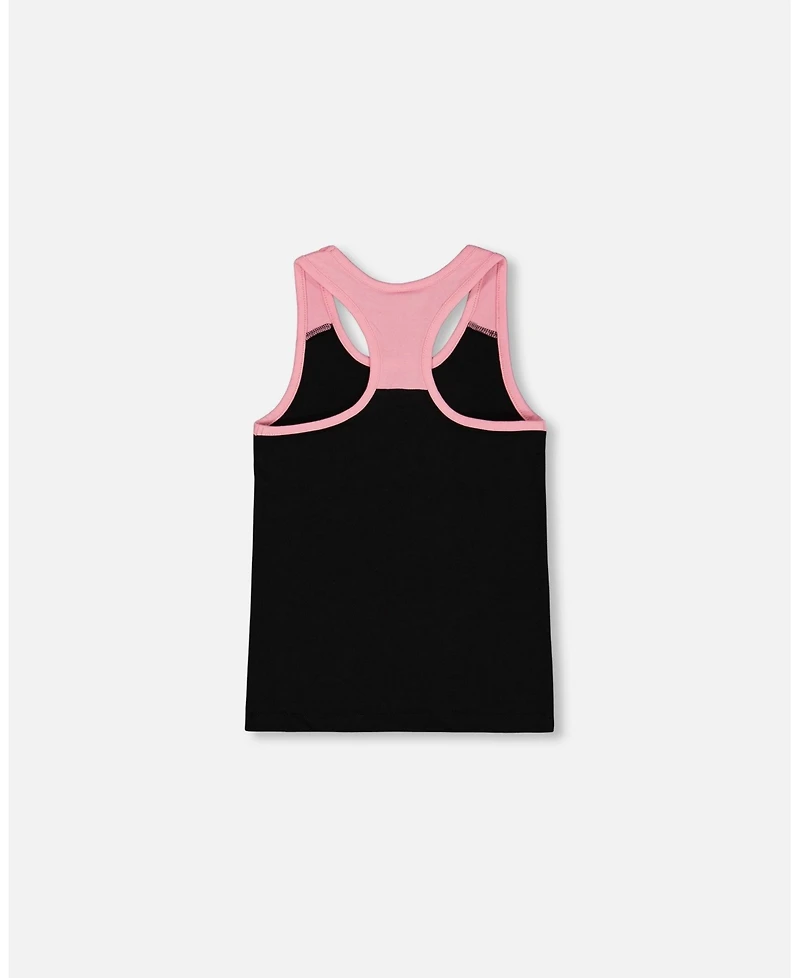 Deux par Deux Toddler Girls Organic Cotton Racerback Tank Top Black And Candy Machine - Toddler|Child