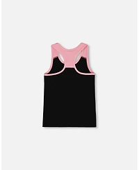 Deux par Deux Toddler Girls Organic Cotton Racerback Tank Top Black And Candy Machine - Toddler|Child