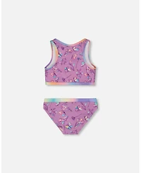 Deux par Girls Printed Two-Piece Swimsuit Old Mauve And Multicolored Butterflies
