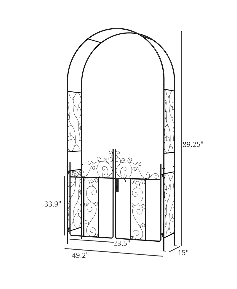 Outsunny 7.5 Metal Garden Arch w/ Double Gate, Garden Arbor Trellis,