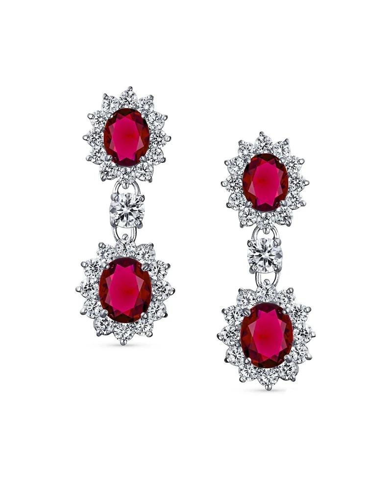 Bling Jewelry Crown Halo Pave Cubic Zirconia Cz Drop Dangling Oval Chandelier Clip On Earrings Statement Non-Pierced