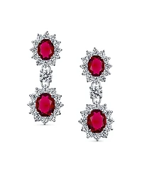 Bling Jewelry Crown Halo Pave Cubic Zirconia Cz Drop Dangling Oval Chandelier Clip On Earrings Statement Non-Pierced