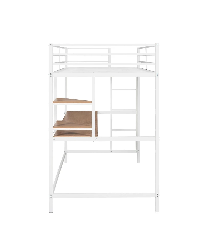 Modern Loft Bed with Desk and Metal Grid for Organization