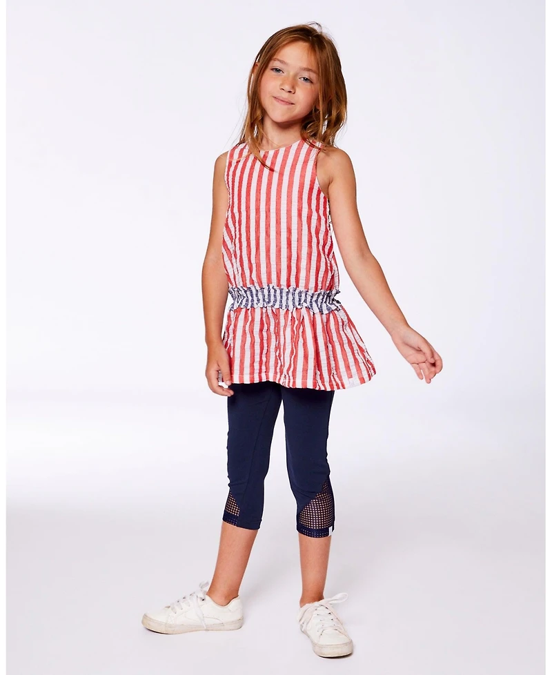 Deux par Toddler Girls Organic Cotton Capri Leggings With Mesh Navy Blue - Toddler|Child