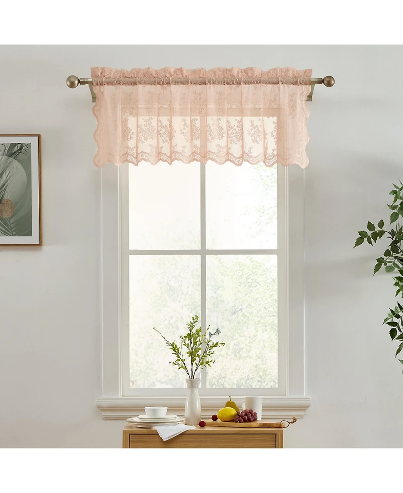 Hlc.me Jolene Floral Rod Pocket Lace Semi Sheer Voile Short Valance for Small