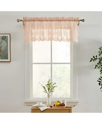 Hlc.me Jolene Floral Rod Pocket Lace Semi Sheer Voile Short Valance for Small