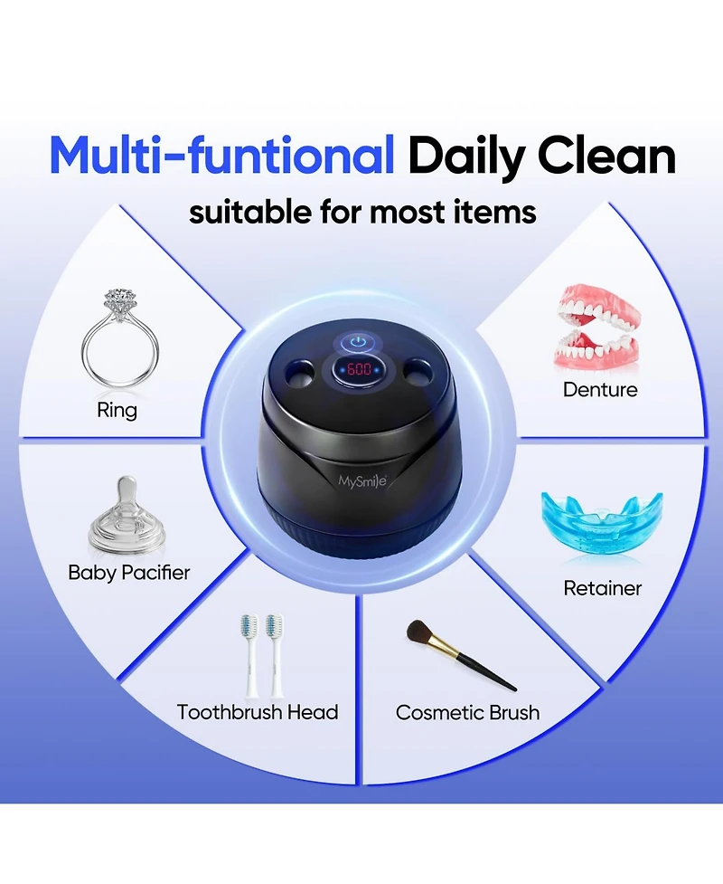 MySmile Ultrasonic Retainer Cleaner, 45kHz Retainer Cleaner Machine with Digital Timer, 200ML Portable Ultrasonic Retainer Jewelry Cleaner for Denture