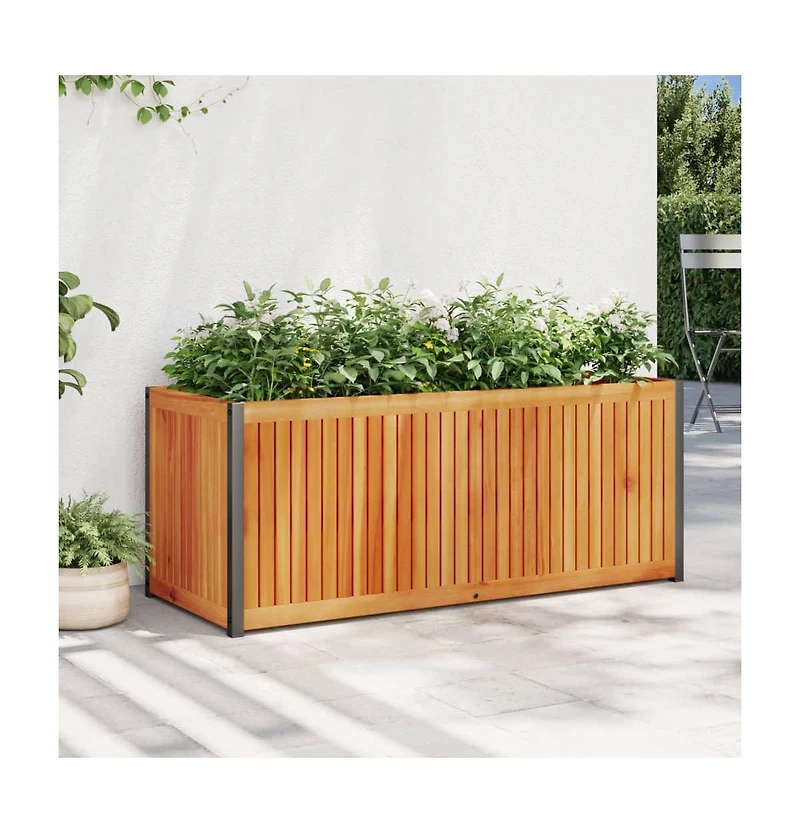 Garden Planter 43.3"x17.7"x17.3" Solid Wood Acacia and Steel