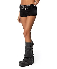 Edikted Women's Studded Belt Denim Micro Shorts