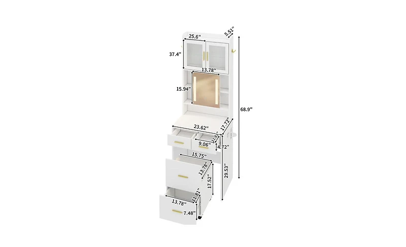 Small Vanity Desk with Mirror and Led Lights – Compact Makeup Table with Charging Station and Storage Shelves for Small Spaces