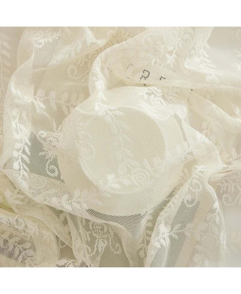 Hlc.me Isabella Floral Rod Pocket Lace Semi Sheer Voile Short Cafe Tiers for Small Windows - 28 x Inch Length ( Tiers