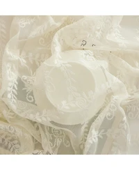 Hlc.me Isabella Floral Rod Pocket Lace Semi Sheer Voile Short Cafe Tiers for Small Windows - 28 x Inch Length ( Tiers