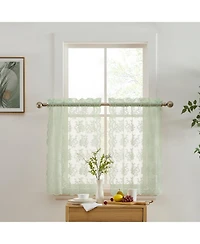Hlc.me Jolene Floral Rod Pocket Lace Semi Sheer Voile Short Cafe Tiers for Small Windows - 28 x 24 Inch Length (Seafoam Green Tiers, Set of 2)