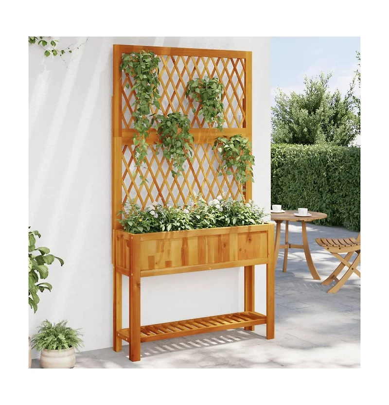 Planter with Trellis and Shelf 39.4"x12.6"x72.8" Solid Wood Acacia