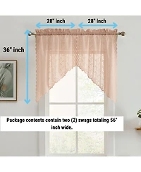 Hlc.me Sophia Floral Rod Pocket Lace Short Cafe Swags for Small Windows - 28 x 36 Inch Length (Blush Pink Swags, Set of 2)