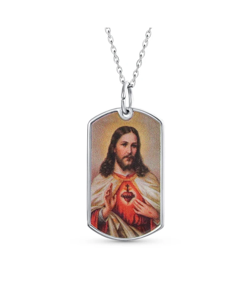 Bling Jewelry Oval Sacred Heart Jesus Pendant Necklace in Sterling Silver