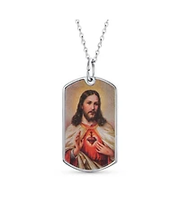 Bling Jewelry Oval Sacred Heart Jesus Pendant Necklace in Sterling Silver
