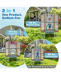60" Trampoline with Gymnastic Bar and Rings for Kids