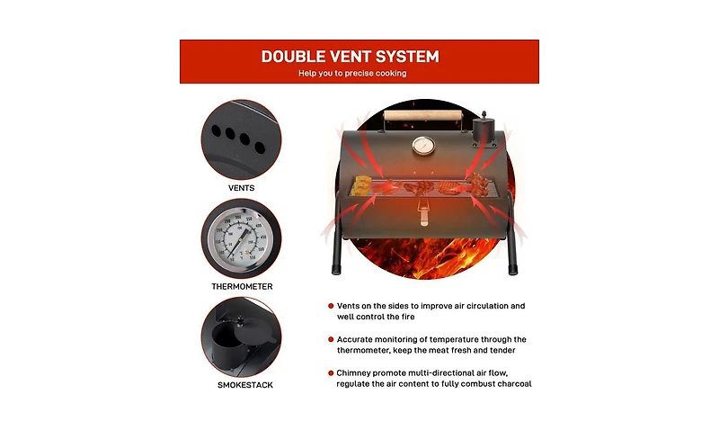 Portable Charcoal Grill with Thermometer & Wooden Handle