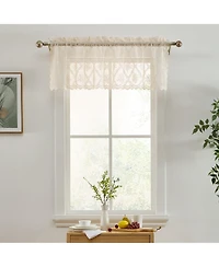 Hlc.me Isabella Floral Rod Pocket Lace Semi Sheer Voile Short Valance for Small Windows, Kitchen & Bathroom