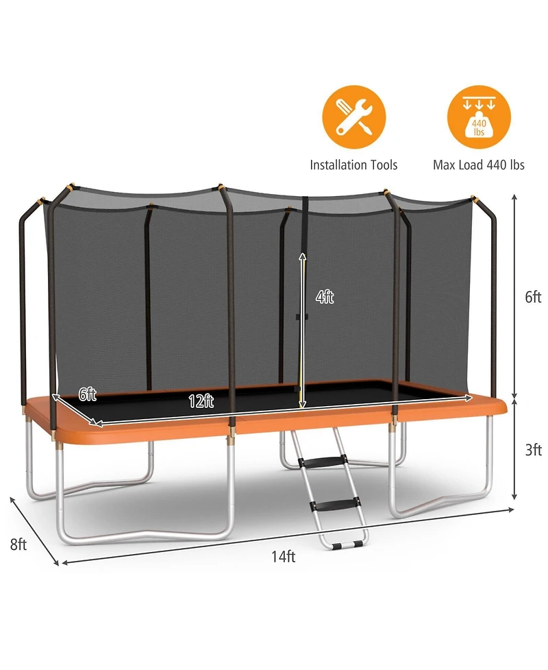 8 x 14 Feet Rectangular Recreational Trampoline with Safety Enclosure Net and Ladder