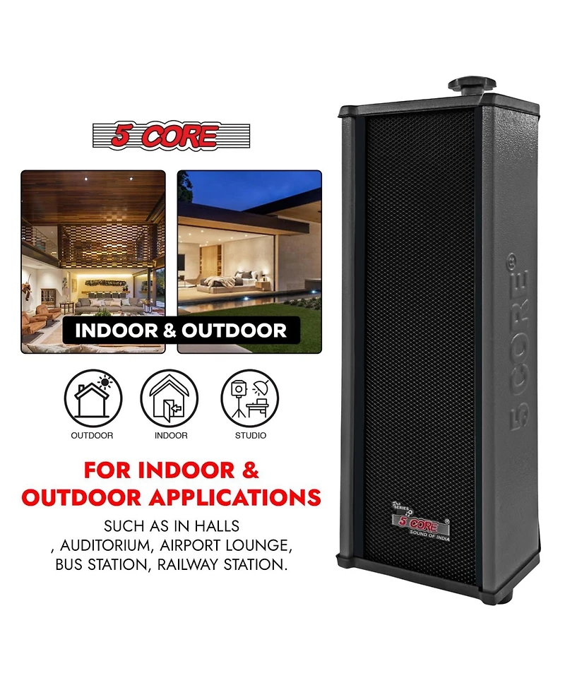 5 Core Wall Mount Enclosed Speaker Black - 200W Combined Pmpo and 20W Rms Speaker System